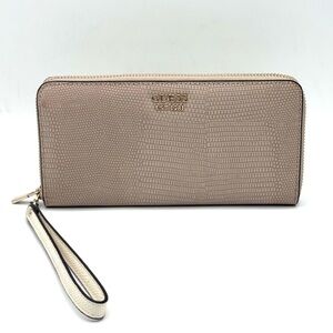 GUESS Lyndi Large Zip Wallet / Wristlet, NWOT, Beige / Taupe & Cream Textured